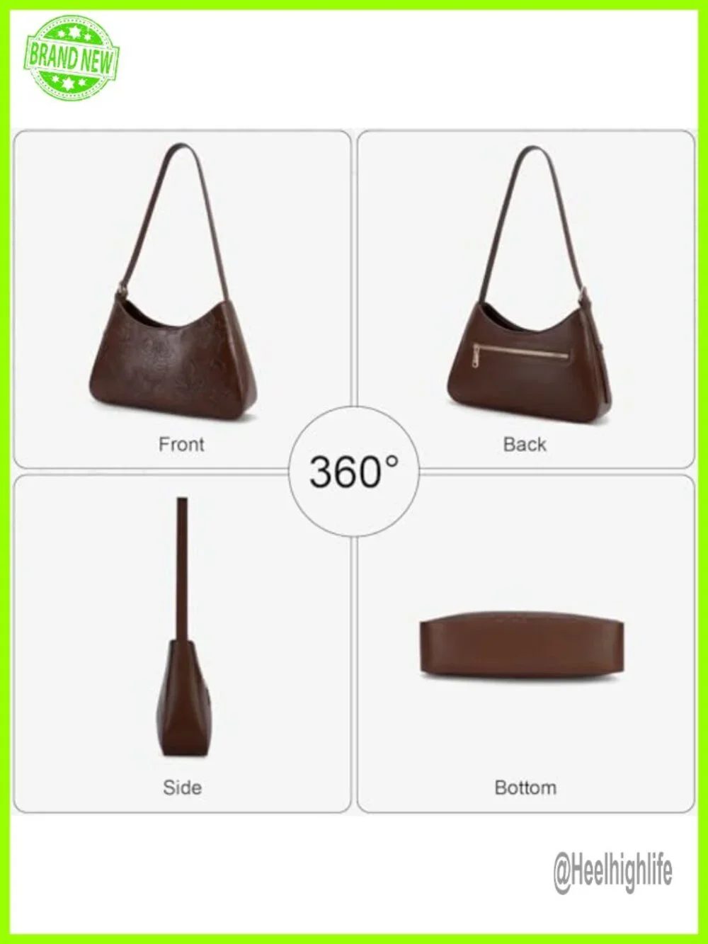 Vegan Leather Crescent Hobo Bag Embossed Design Shoulder Crossbody Clutch
